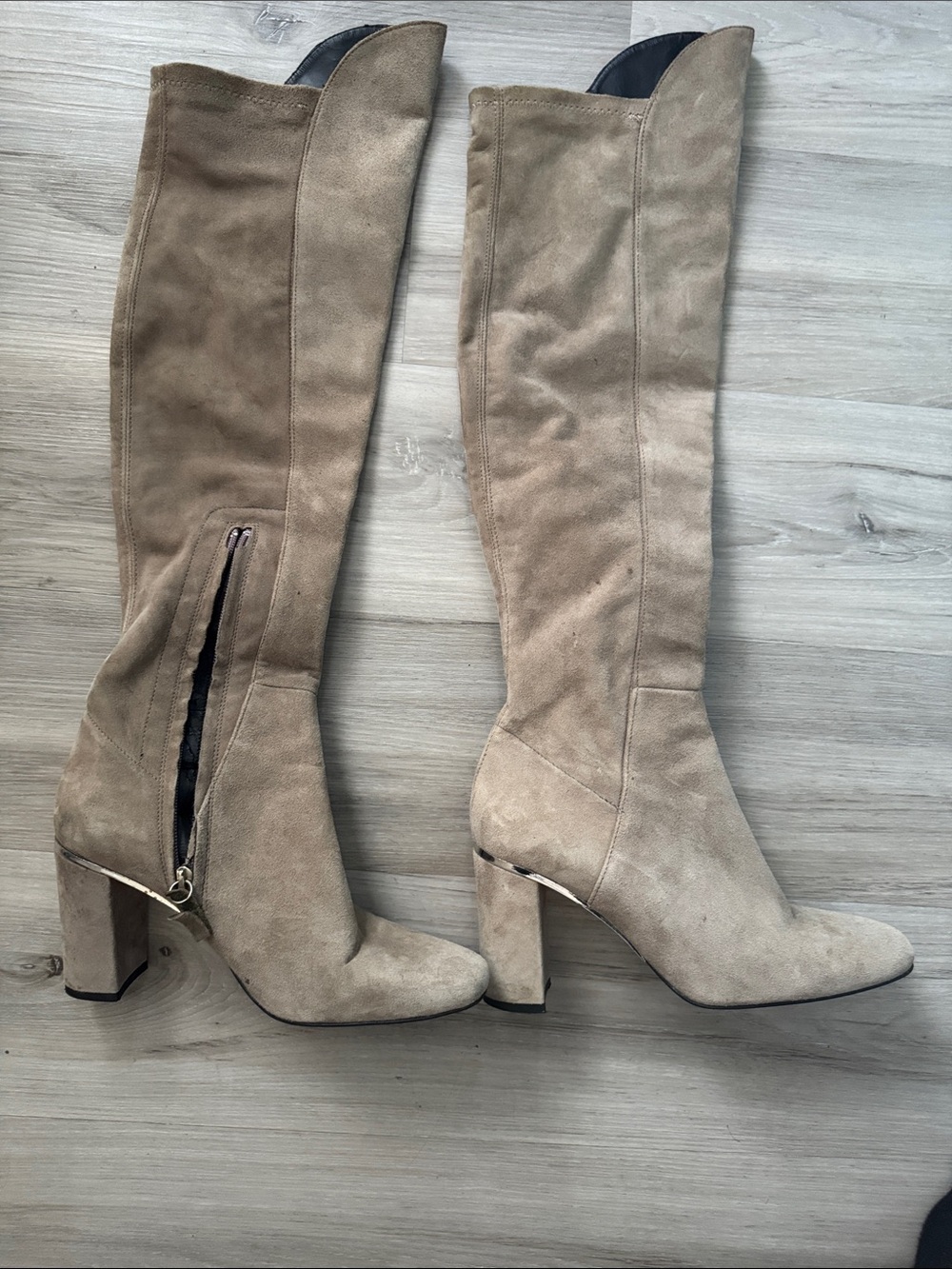Zara Taupe Suede Over-the-Knee Block Heel Boots
